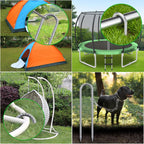 Heavy-duty 16-inch rebar ground stakes, galvanized for rust resistance, ideal for securing trampolines, camping tents, and dog tie-outs